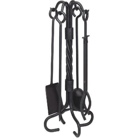 Dagan Dagan AHF101 Wrought Iron Fireplace Tool Set with Twist Stand; Black - 5 Piece AHF101
